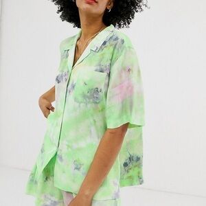 & Other Stories Green Tie-Dye Button-Up Shirt size 6